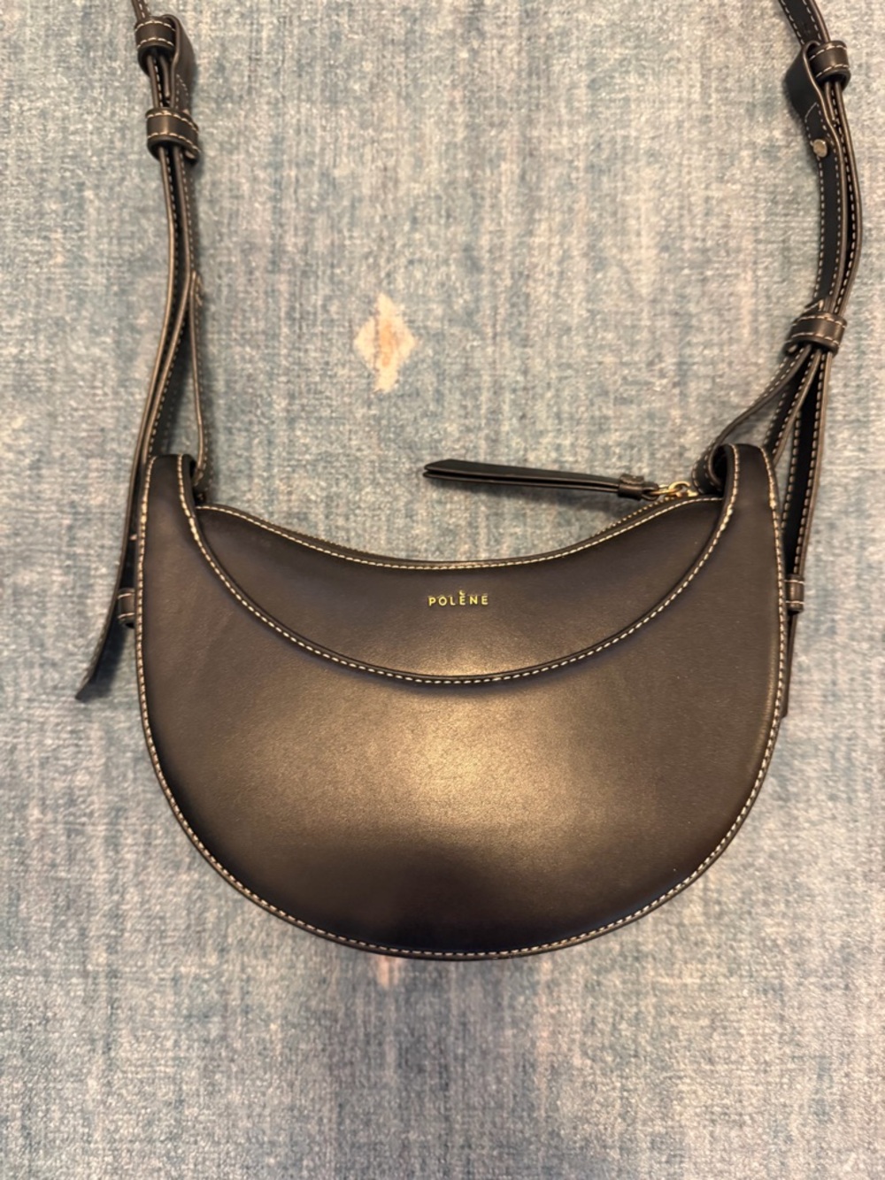 Polène Black Crescent Leather Crossbody Bag